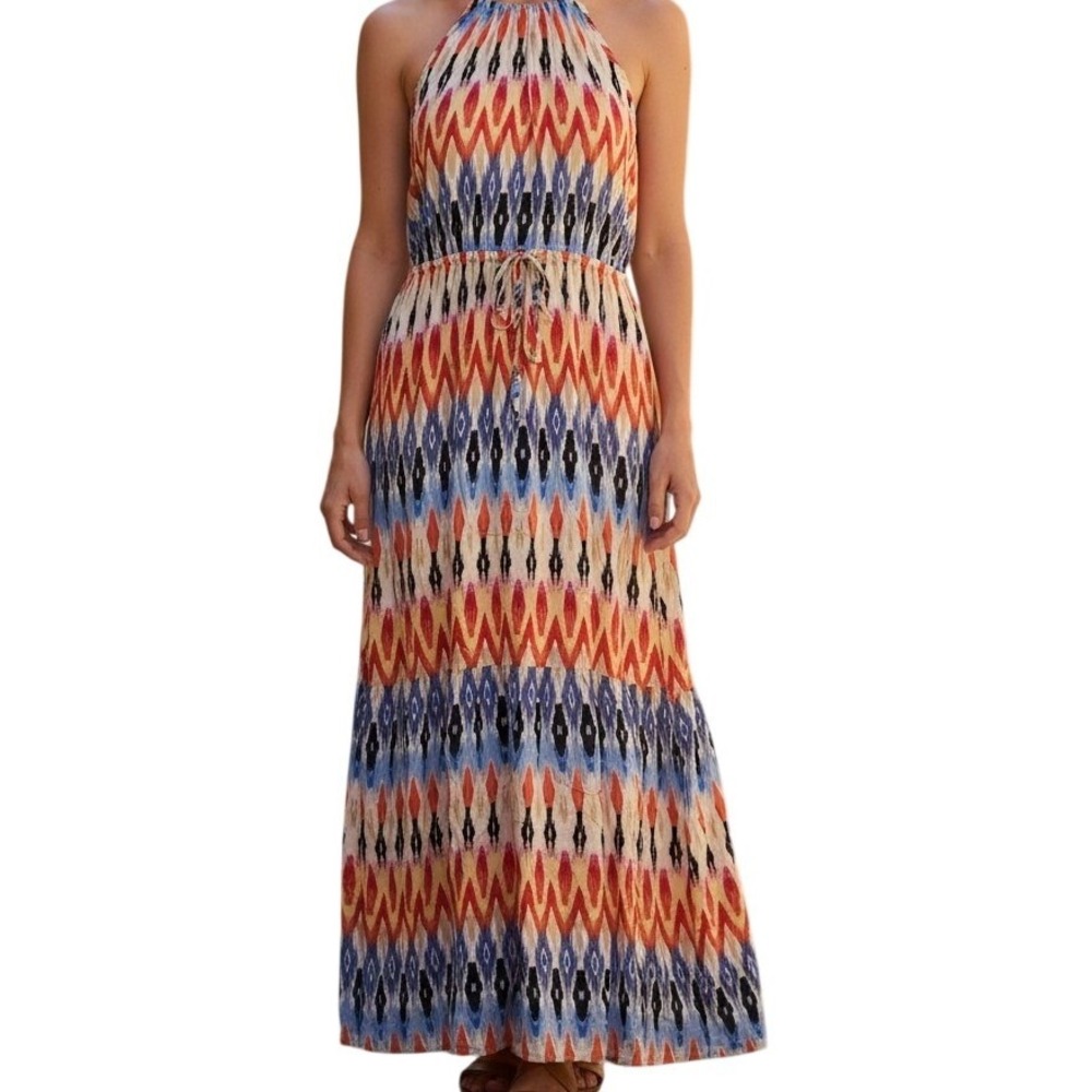 Athleta‎ Maxi Dress M Halter Boho Southwestern Tribal Resort Vacation Festival